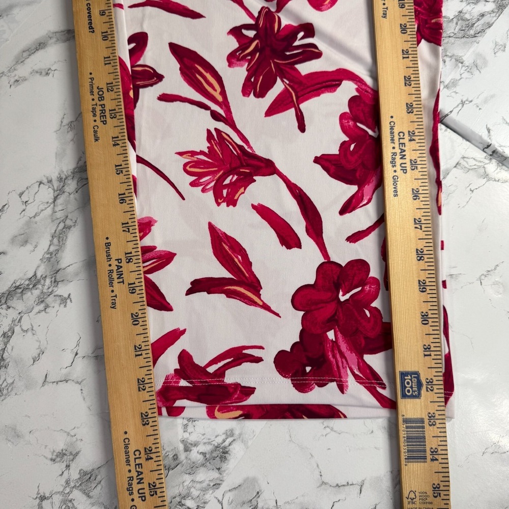 Susan Graver Liquid Knit Crop Pants Tropical White Red Floral Pockets Pull On XL - Picture 7 of 11